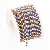 1 Yard SS6 White Pearl & Sapphire Crystal Gold Metal Chain Rhinestone Banding